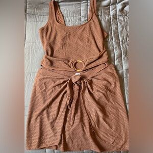 Brown Knit Swimsuit & Skirt Coverup